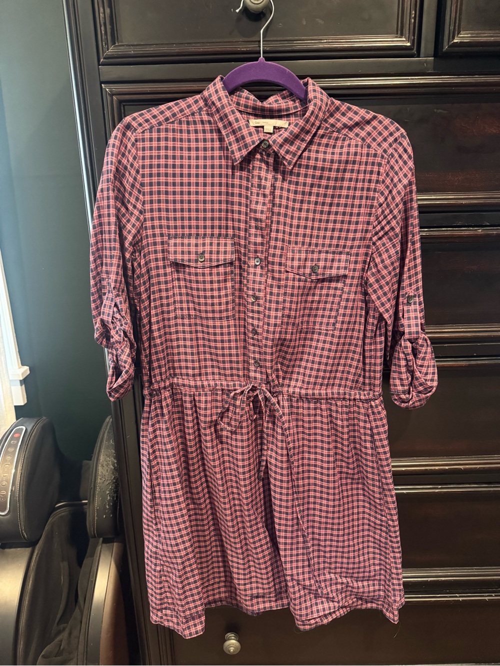 GAP Pink and Navy Plaid Button-Front Shirt
